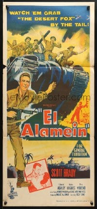 5k524 EL ALAMEIN Aust daybill 1953 Scott Brady, Edward Ashley & troops in WWII, cool tank art!