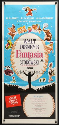 5k540 FANTASIA Aust daybill R1970s images of Mickey Mouse & others, Disney musical cartoon classic!