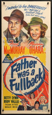 5k546 FATHER WAS A FULLBACK Aust daybill 1950 art of Fred MacMurray & pretty Maureen O'Hara, football!