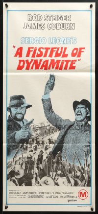 5k552 FISTFUL OF DYNAMITE Aust daybill 1973 Sergio Leone, art of Rod Steiger & Coburn!