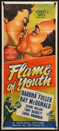 5k554 FLAME OF YOUTH Aust daybill 1949 Barbra Fuller, Ray McDonald, delinquent youths necking!