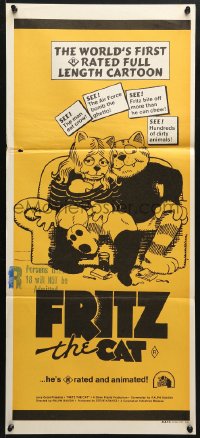 5k564 FRITZ THE CAT Aust daybill 1972 Ralph Bakshi sex cartoon, he's x-rated and animated!