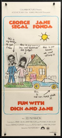 5k566 FUN WITH DICK & JANE Aust daybill 1977 George Segal, Jane Fonda, child's drawing poster art!