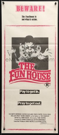 5k567 FUNHOUSE Aust daybill 1981 Tobe Hooper, creepy close up of drooling mouth with nasty teeth!