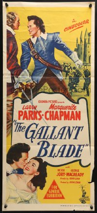 5k572 GALLANT BLADE Aust daybill 1948 swordsman & lover Larry Parks & Marguerite Chapman in medieval France!