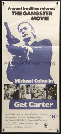 5k577 GET CARTER Aust daybill 1971 image of Michael Caine w/ shotgun & sniper with rifle, rare!