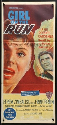 5k582 GIRL ON THE RUN Aust daybill 1958 77 Sunset Strip pilot starring Efrem Zimbalist Jr.!