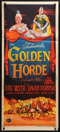 5k585 GOLDEN HORDE Aust daybill 1952 art of David Farrar & pretty Ann Blyth!