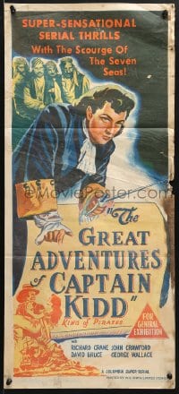 5k591 GREAT ADVENTURES OF CAPTAIN KIDD Aust daybill 1953 pirates, swashbuckling super-sensational serial!
