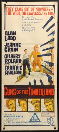 5k600 GUNS OF THE TIMBERLAND Aust daybill 1960 Alan Ladd, Jeanne Crain, first Frankie Avalon!