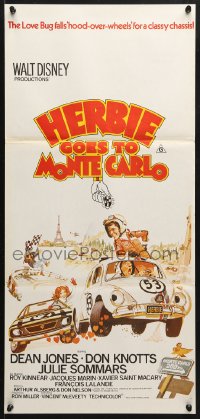 5k615 HERBIE GOES TO MONTE CARLO Aust daybill 1977 Disney, Bysouth Volkswagen Beetle racing art!