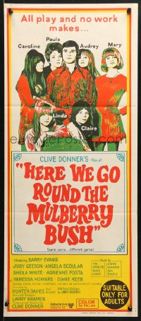 5k616 HERE WE GO ROUND THE MULBERRY BUSH Aust daybill 1968 Judy Geeson, Barry Evans, Angela Scoular!