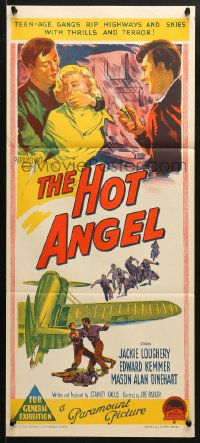 5k629 HOT ANGEL Aust daybill 1958 Richardson Studio artwork of teenage hot rod rebel gangs!