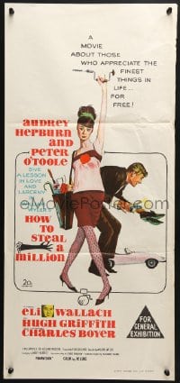 5k637 HOW TO STEAL A MILLION Aust daybill 1966 art of sexy Audrey Hepburn & Peter O'Toole!