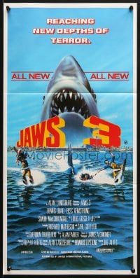 5k653 JAWS 3-D Aust daybill 1983 great Gary Meyer shark artwork, different title!