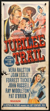 5k659 JUBILEE TRAIL Aust daybill 1955 sexy Vera Ralston, Joan Leslie, Forrest Tucker!