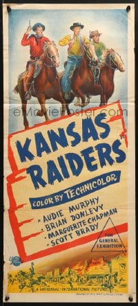 5k666 KANSAS RAIDERS Aust daybill 1950 Audie Murphy, the fighting story of Quantrill's guerrillas!