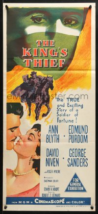 5k677 KING'S THIEF Aust daybill 1955 Ann Blyth, Edmund Purdom & art of masked Purdom on horse!