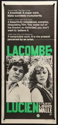 5k680 LACOMBE LUCIEN Aust daybill 1974 directed by Louis Malle, French WWII Resistance, cool art!