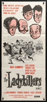 5k683 LADYKILLERS Aust daybill R1972 cool art of guiding genius Alec Guinness, gangsters!