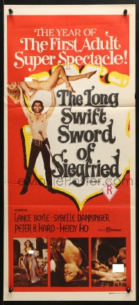 5k707 LONG SWIFT SWORD OF SIEGFRIED Aust daybill 1972 Sybil Danning, wild artwork, sword & sorcery