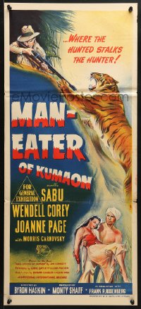 5k731 MAN-EATER OF KUMAON Aust daybill 1948 Sabu, Wendell Corey, Joanne Page, cool art of tiger!