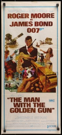 5k730 MAN WITH THE GOLDEN GUN Aust daybill 1974 art of Roger Moore as James Bond by McGinnis!