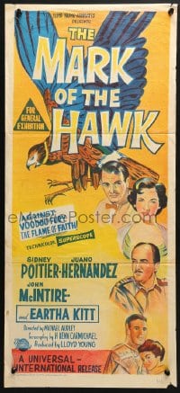 5k732 MARK OF THE HAWK Aust daybill 1958 Sidney Poitier & Eartha Kitt against voodoo fury in Africa!