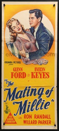 5k737 MATING OF MILLIE Aust daybill 1947 great romantic art of Glenn Ford & Evelyn Keyes!
