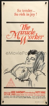 5k749 MIRACLE WORKER Aust daybill 1962 Anne Bancroft as Annie Sullivan & Patty Duke as Helen Keller!