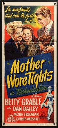 5k760 MOTHER WORE TIGHTS Aust daybill 1948 different art of Betty Grable, Dan Dailey, Mona Freeman!