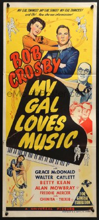 5k769 MY GAL LOVES MUSIC Aust daybill 1944 sexy Grace McDonald sings, swings & dances, Bob Crosby