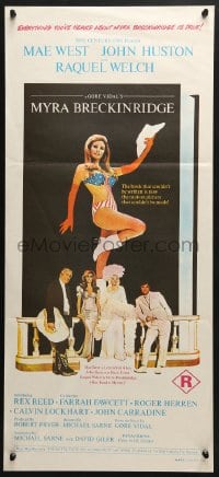 5k770 MYRA BRECKINRIDGE Aust daybill 1970 John Huston, Mae West & Raquel Welch in patriotic outfit!