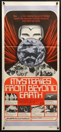 5k771 MYSTERIES FROM BEYOND EARTH Aust daybill 1975 cool artwork of wacky alien & flying saucers!