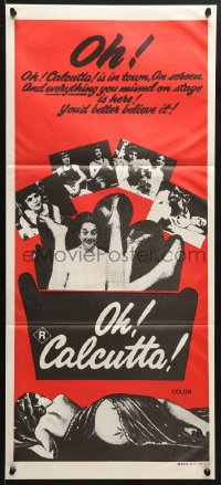 5k785 OH CALCUTTA Aust daybill 1972 Jacques Levy directed sex musical, near naked lady art!