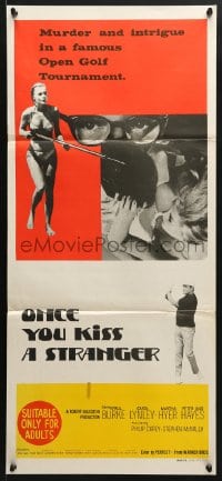 5k790 ONCE YOU KISS A STRANGER Aust daybill 1969 full-length sexy Carol Lynley in swimsuit with harpoon gun!
