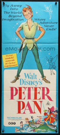 5k806 PETER PAN Aust daybill R1974 Disney cartoon fantasy classic, where adventure never ends!
