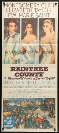 5k831 RAINTREE COUNTY Aust daybill 1958 art of Montgomery Clift, Elizabeth Taylor & Eva Marie Saint!