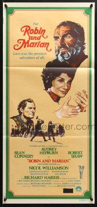 5k843 ROBIN & MARIAN Aust daybill 1976 art of Sean Connery & Audrey Hepburn by Drew Struzan!