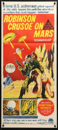 5k845 ROBINSON CRUSOE ON MARS Aust daybill 1964 art of Paul Mantee & his man Friday!