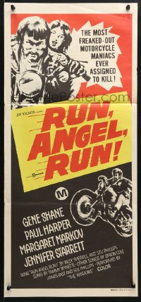 5k847 RUN ANGEL RUN Aust daybill 1969 raw and violent freaked out motorcycle maniacs waste a squealer!