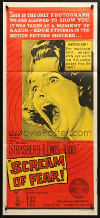 5k856 SCREAM OF FEAR Aust daybill 1961 Hammer, wild terrified Susan Strasberg horror image!