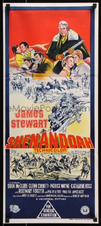 5k869 SHENANDOAH Aust daybill 1965 great hand litho of James Stewart in the Civil War!