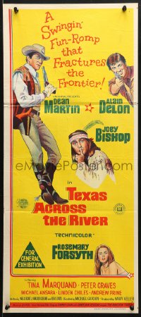 5k923 TEXAS ACROSS THE RIVER Aust daybill 1966 cowboy Dean Martin, Alain Delon & Indian Joey Bishop!