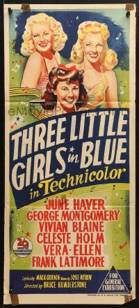 5k931 THREE LITTLE GIRLS IN BLUE Aust daybill 1946 sexy June Haver, Vivian Blaine & Vera-Ellen!