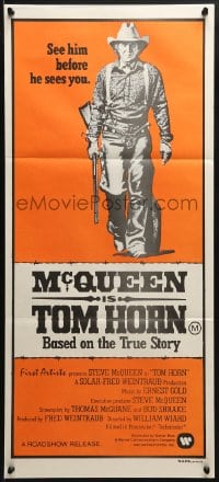 5k942 TOM HORN Aust daybill 1980 see cowboy Steve McQueen in the title role before he sees you!