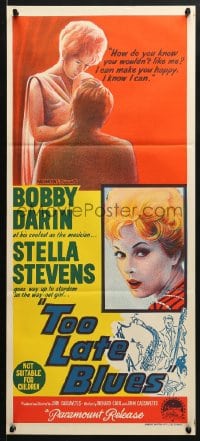 5k944 TOO LATE BLUES Aust daybill 1962 John Cassavetes, Bobby Darin, sexy Stella Stevens, jazz!
