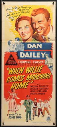 5k976 WHEN WILLIE COMES MARCHING HOME Aust daybill 1950 John Ford directed, wacky Dan Dailey!