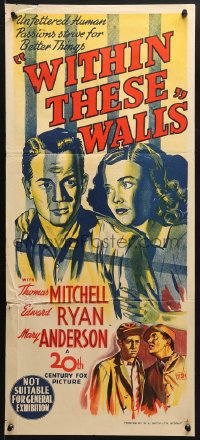 5k984 WITHIN THESE WALLS Aust daybill 1945 art of Thomas Mitchell, Mary Anderson!