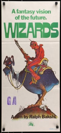 5k986 WIZARDS Aust daybill 1977 Ralph Bakshi directed, cool fantasy art by William Stout!